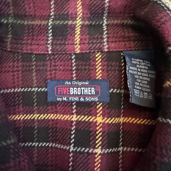 Vintage XL‎ tall Red Green Five Brother Thick Cotton Button Flannel Shirt - USA - Picture 4 of 11
